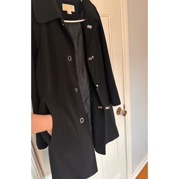 Michael Kors Black Jacket Silver Hardware Classic Pea Coat Womens Size M - Picture 3 of 10